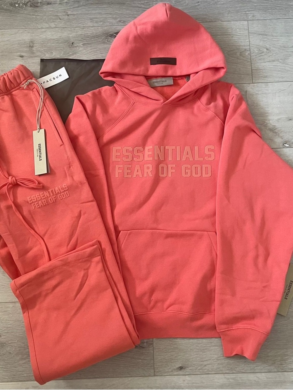 Fear of God Essentials Coral Pink Hoodie & Sweatpants Set